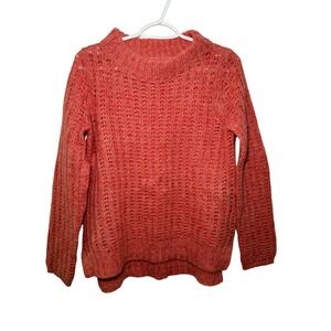 Field & Flower Orange Knit Wool Sweater Mock Neck Pullover Womens Medium